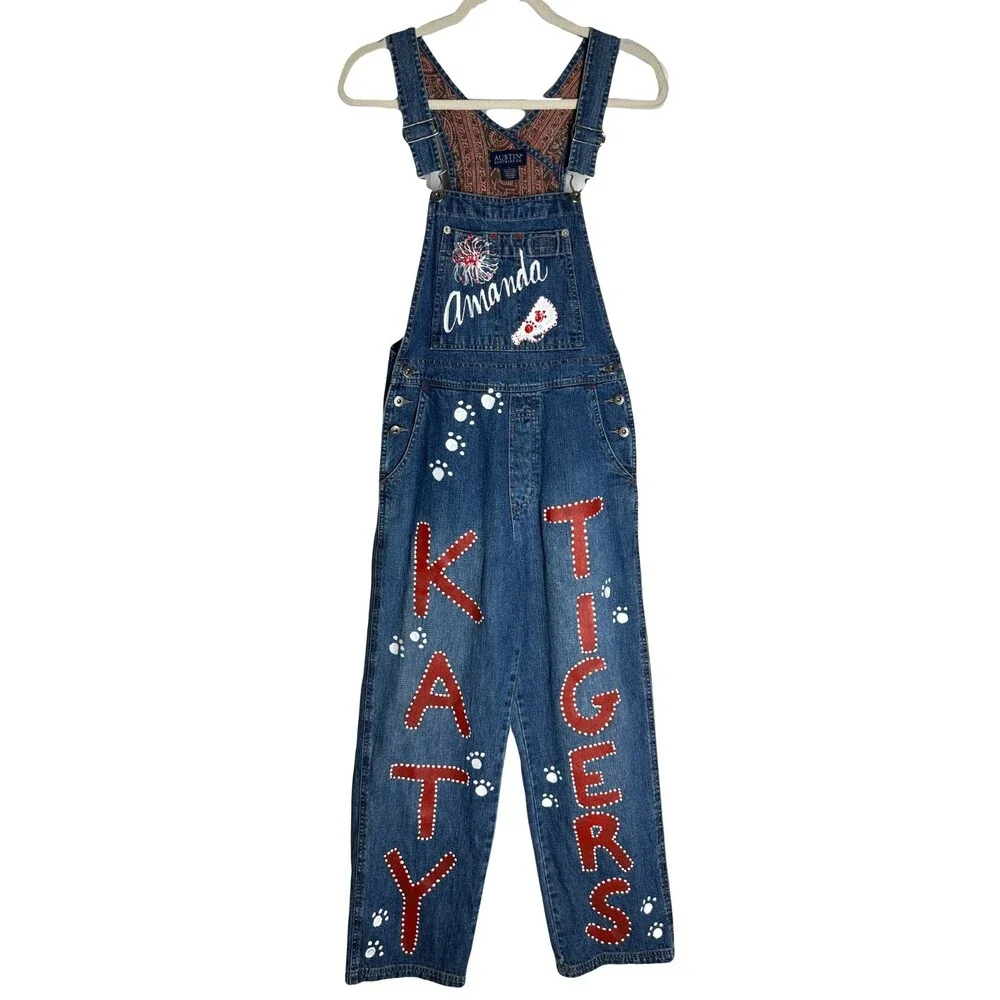 Austin Clothing Co Womens Denim Bib Overalls Size S Hand Decorated Name